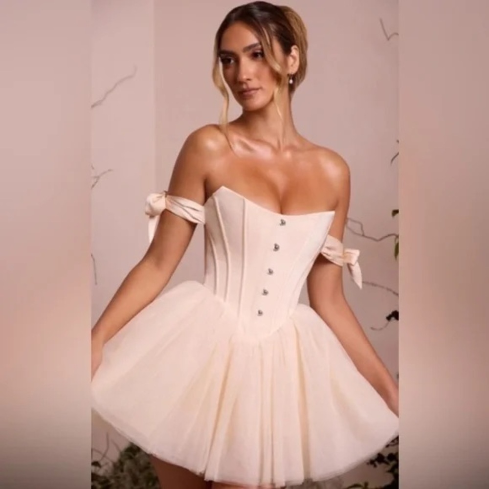 Oh Polly Cream Corset Ballerina Dress